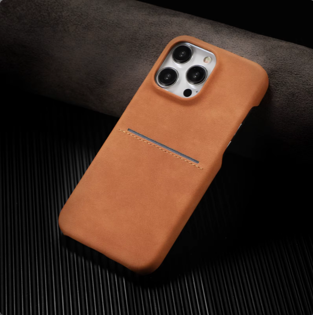 Vault Skins Executive |Light Brown Lambskin Leather iPhone Case with Card Slot