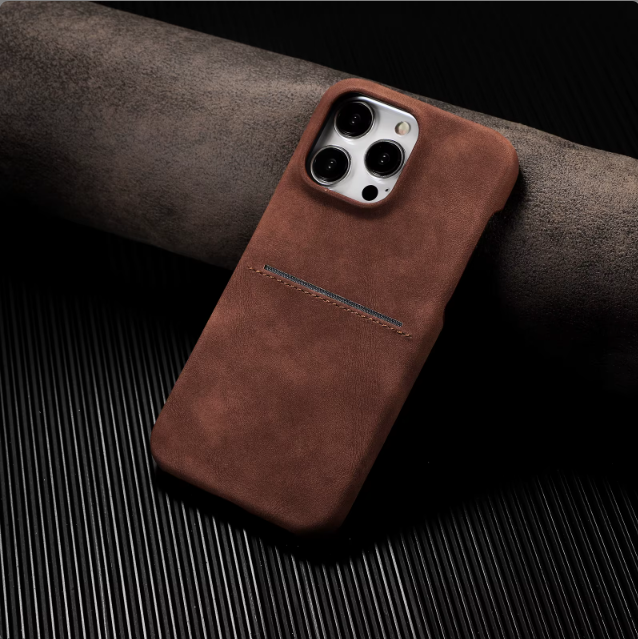 Vault Skins Executive |Coffee Lambskin Leather iPhone Case with Card Slot