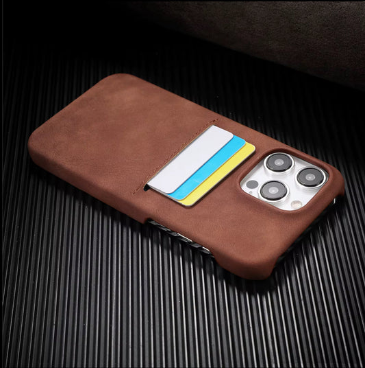 Vault Skins Executive |Coffee Lambskin Leather iPhone Case with Card Slot