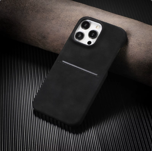 Vault Skins Executive | Black Lambskin Leather iPhone Case with Card Slot