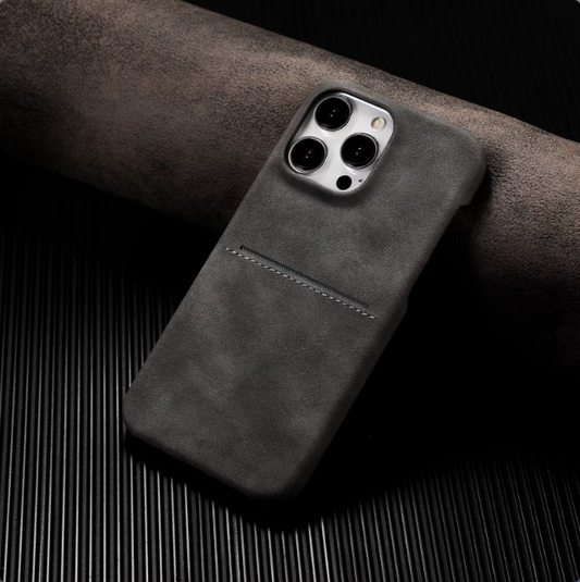 Vault Skins Executive | Grey Lambskin Leather iPhone Case with Card Slot