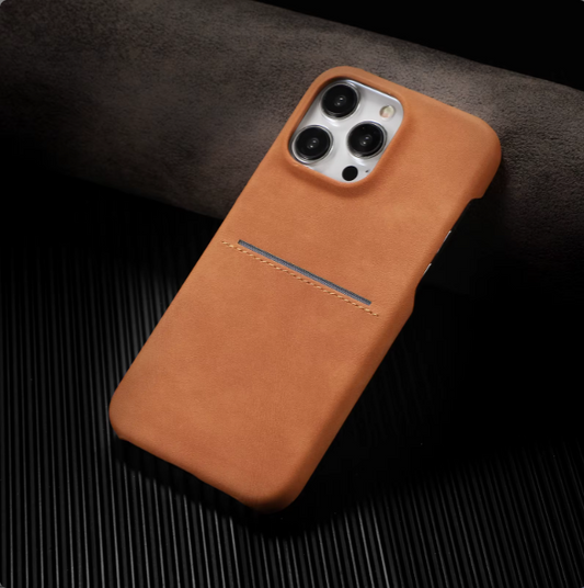 Vault Skins Executive |Light Brown Lambskin Leather iPhone Case with Card Slot